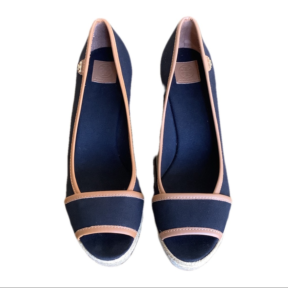 XX SOLD XX Tory Burch Black and Tan wedge|Tory Burch peep toe espadrille - Picture 4 of 5